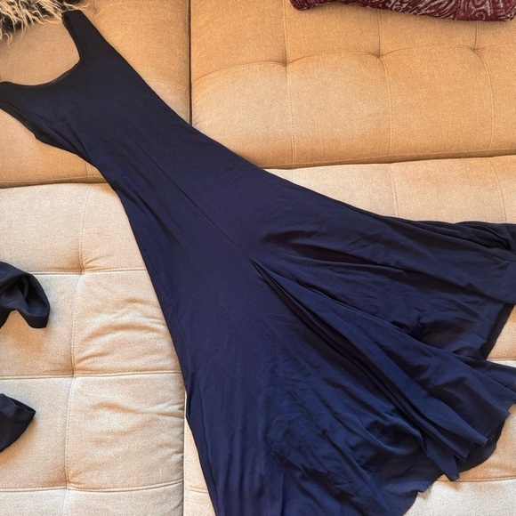 FUZZI by Jean Paul Gaultier Mesh Dress Long Sleeve MIDI Maxi Navy Blue SET sz S - Picture 7 of 16